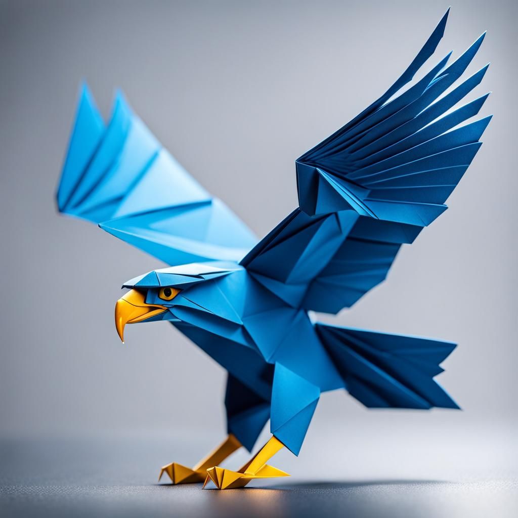 Blue Origami Eagle Papercraft in 8K Resolution