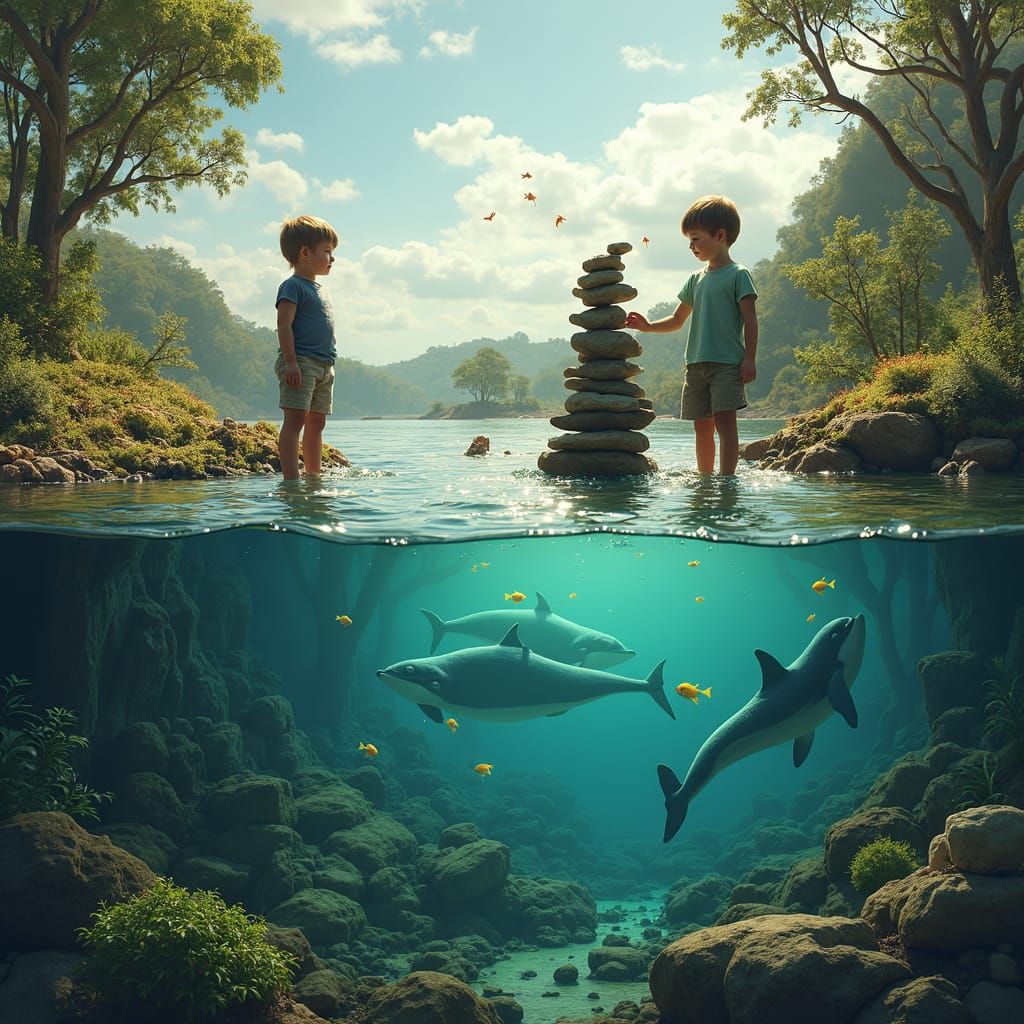 Radiant Riverbank and Underwater Dreamscape in Matte Paintin...