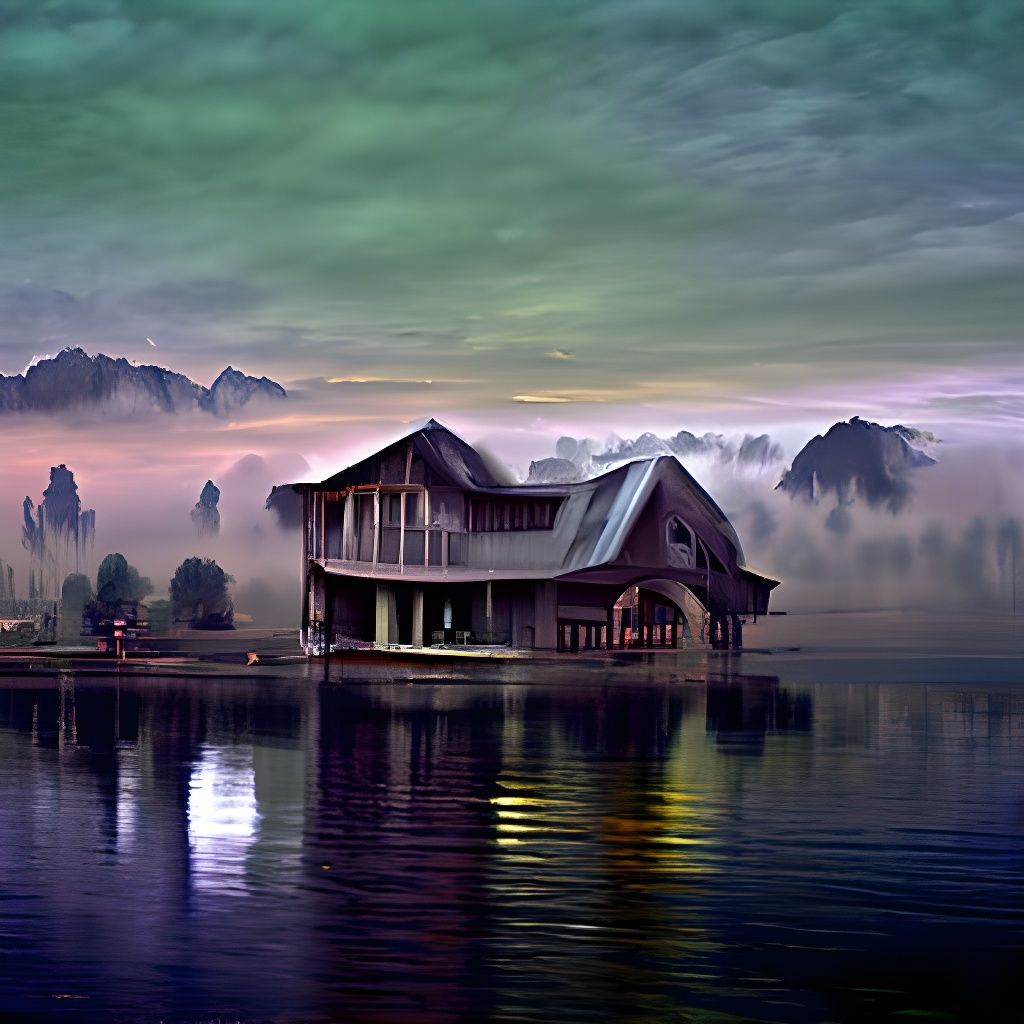 Lake House at Dawn: Foggy Matte Painting