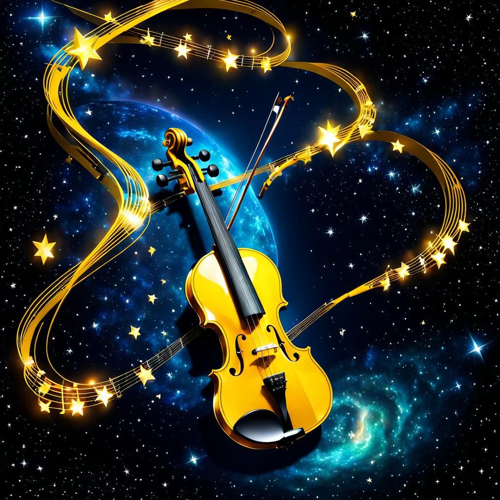Yellow Violin Harmony in Starry Space