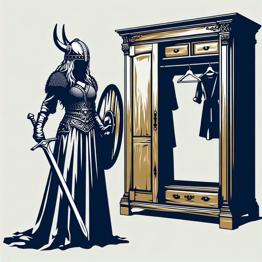 Viking Woman in Street Art Style with Sword