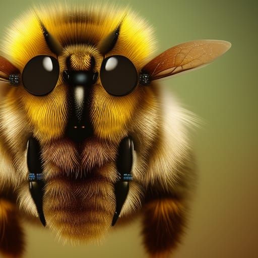 Adorable Fuzzy Honey Bee in Detailed Digital Art