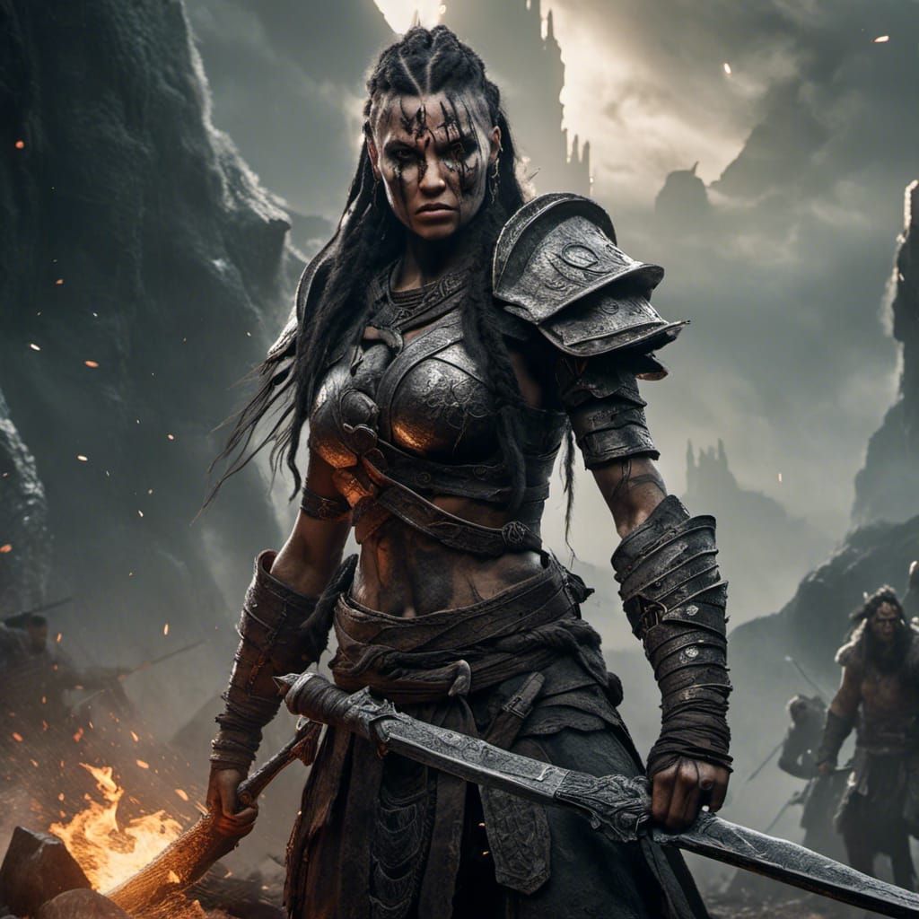 Goliath Warrior Woman in Dark Fantasy Style