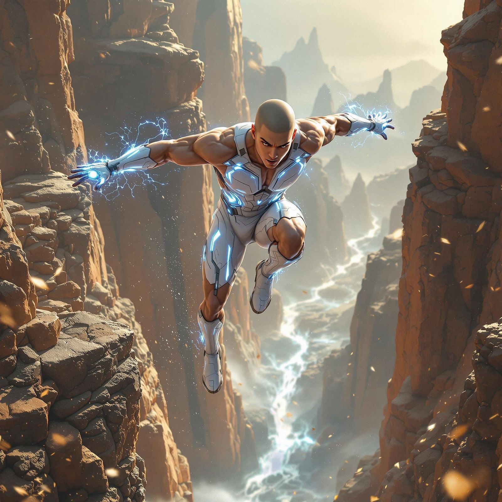 Asian Athlete Leaps Over Chasm: Hyperrealistic 3D Anime Art