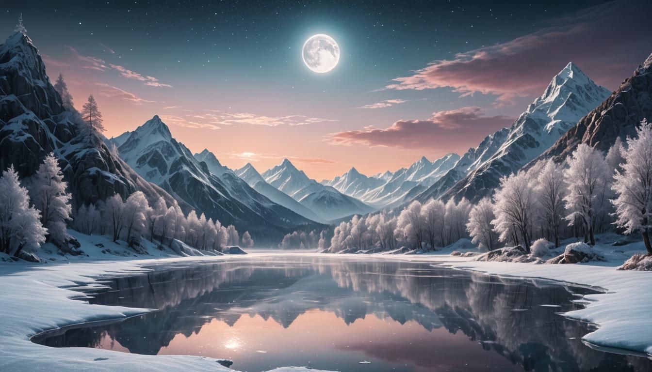 Winter Pond Under Moonlight: Fantasy Concept Art