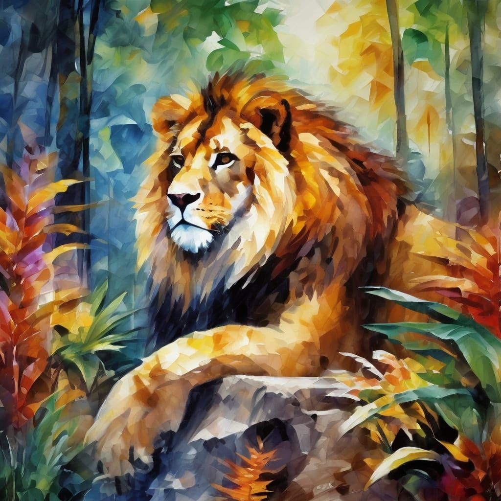Vibrant Jungle Scene in Watercolor and Oil Paints