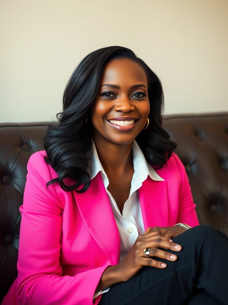Elegant Portrait of a Woman in Pink Blazer