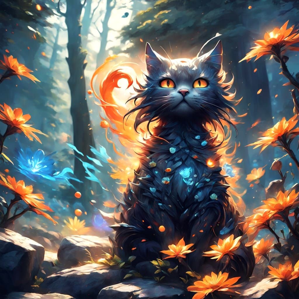 Surreal Feline Enchantment in Whimsical Woodland