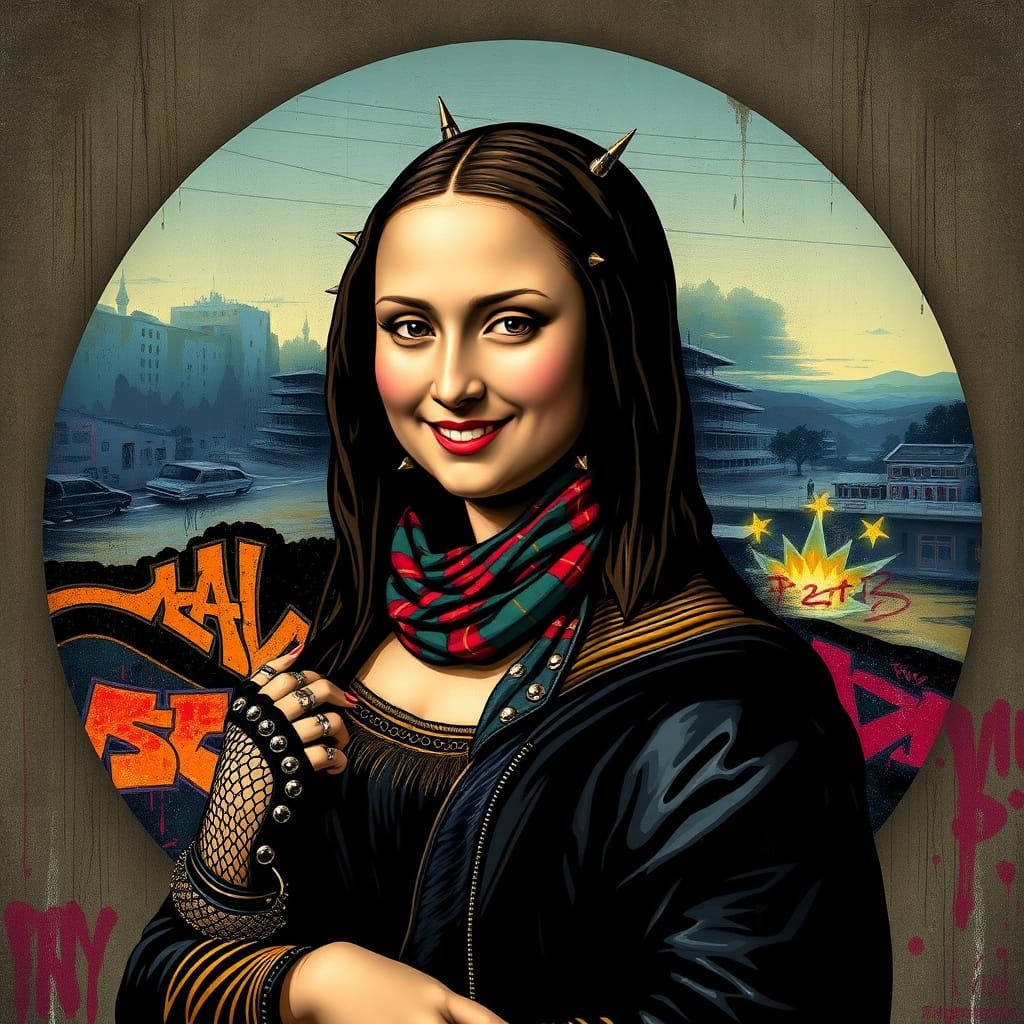 Mona Lisa Embracing Punk Rebellion