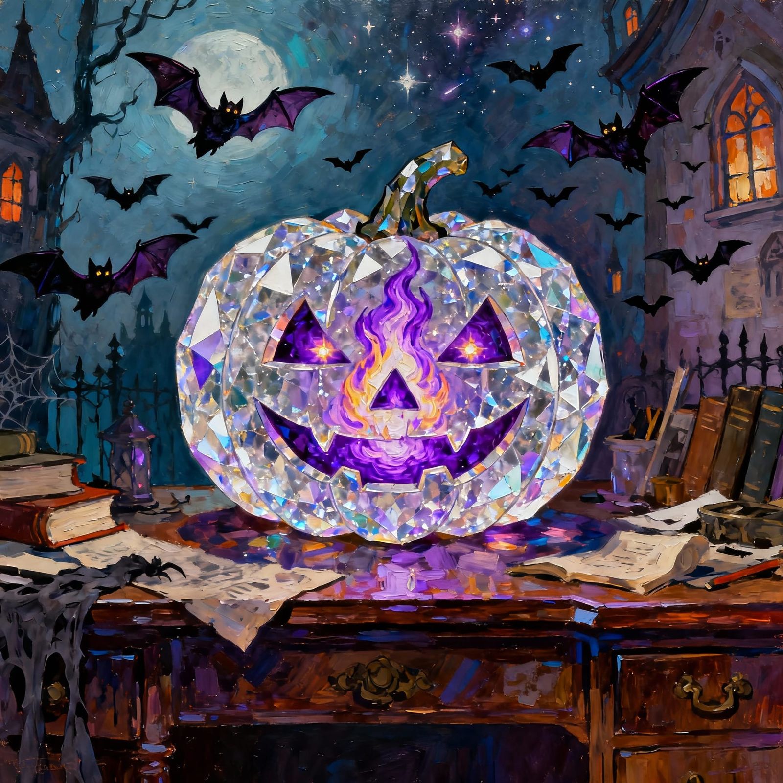 Enchanted Crystal Jack O Lantern With Bats