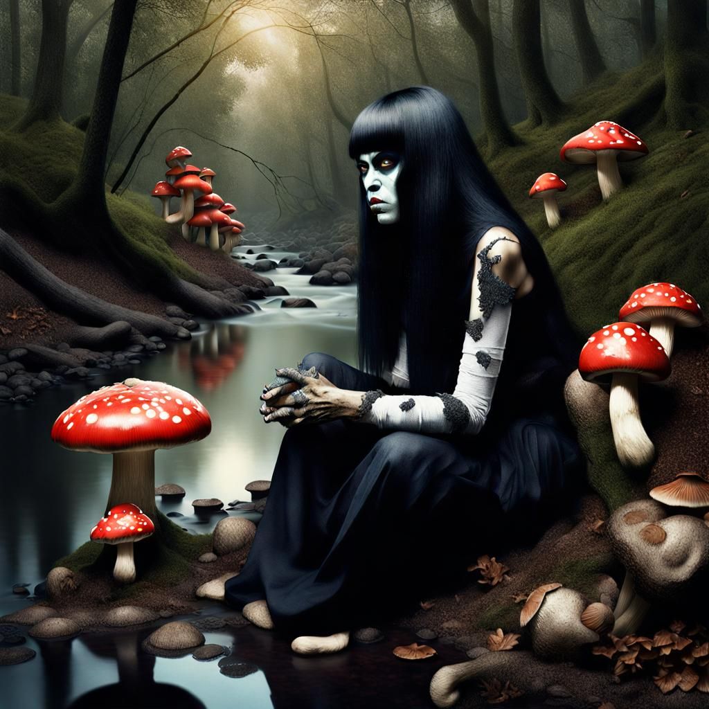 Demoness in Woods with Angry Mushrooms