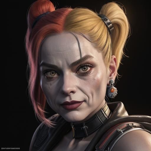 Elderly Harley Quinn: Hyperrealistic Portrait in Vargas Styl...