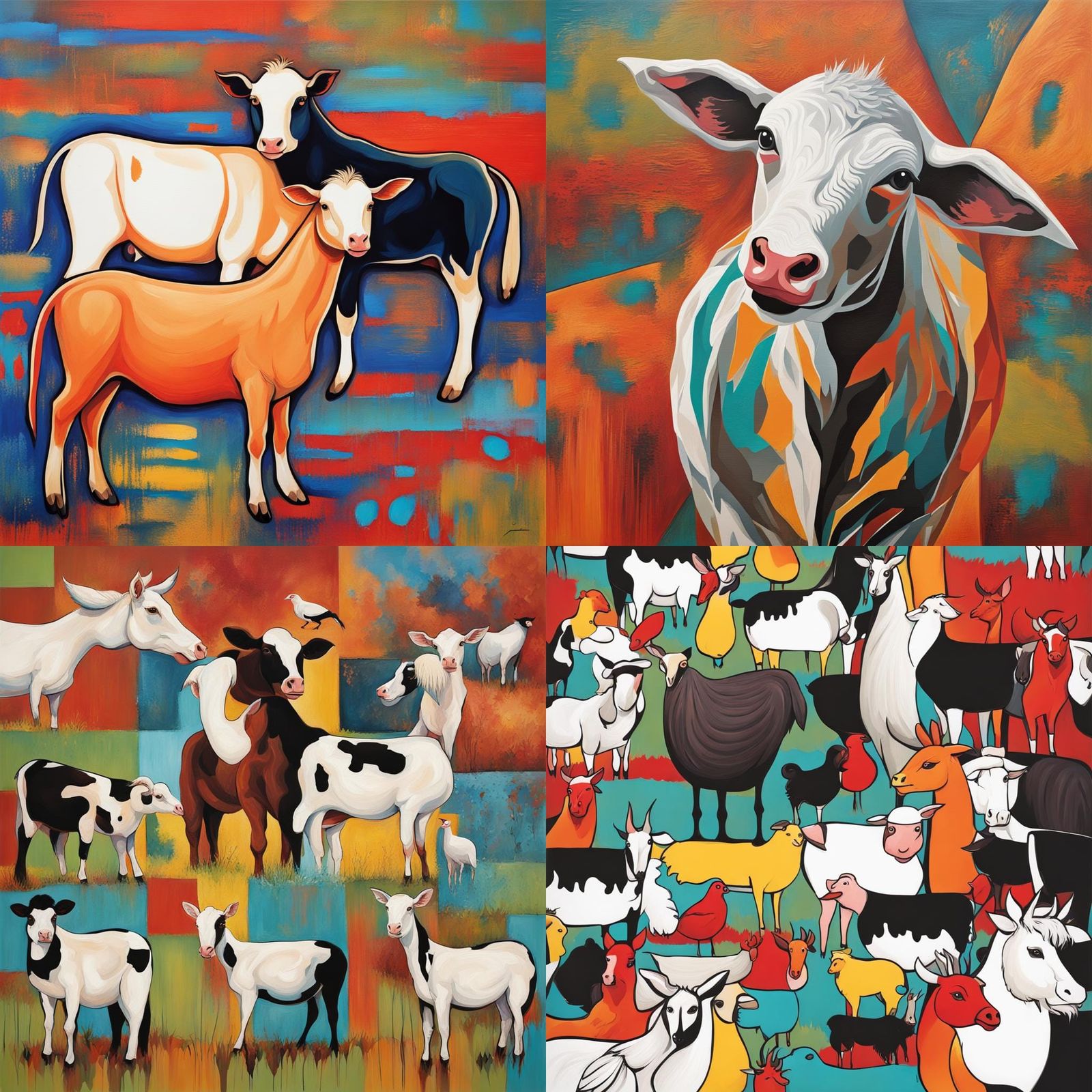 Abstract Farm Animals in Complementary Colors