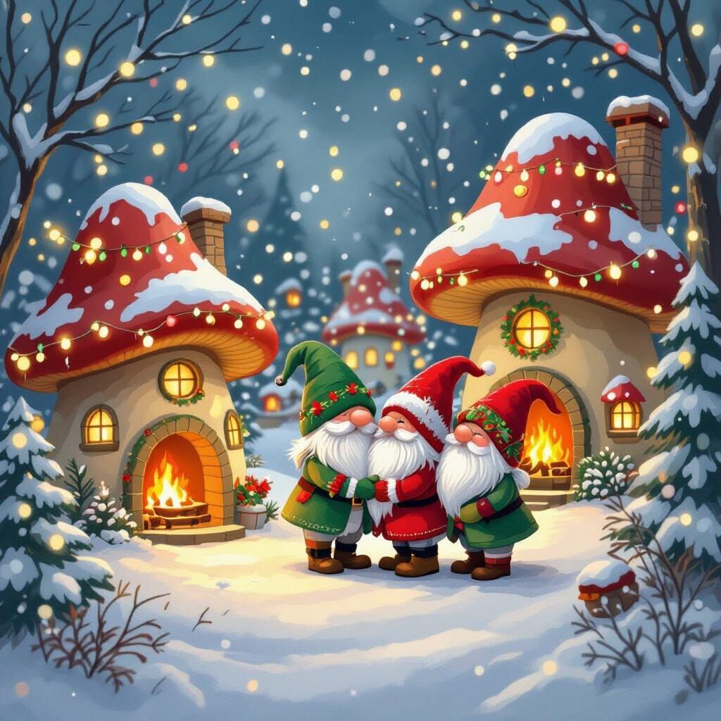 Gnome Village Christmas Scene with Couples