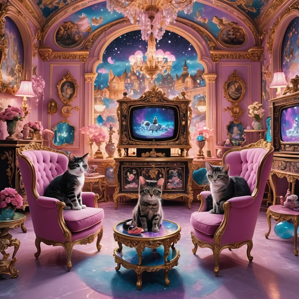 Cats Mesmerized by Icy TV Dreamscape