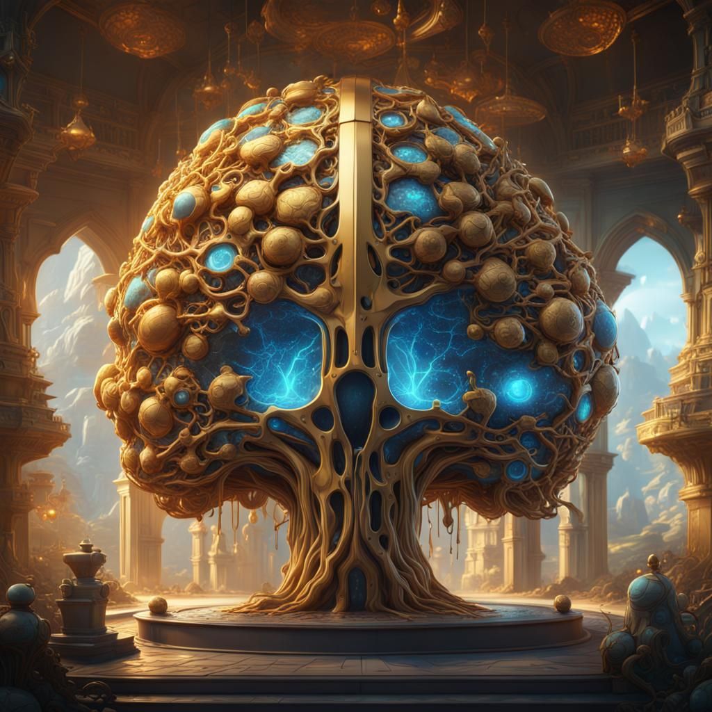 Cartoon Brain with Golden Dollar Sign in Detailed Digital Ar...