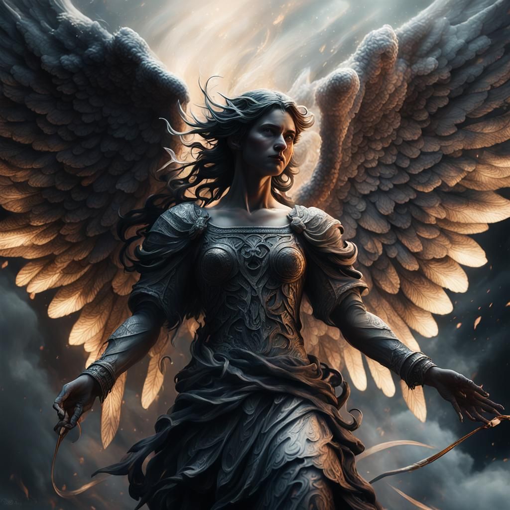 Smoky Angel in Hyperrealistic Dark Fantasy Style