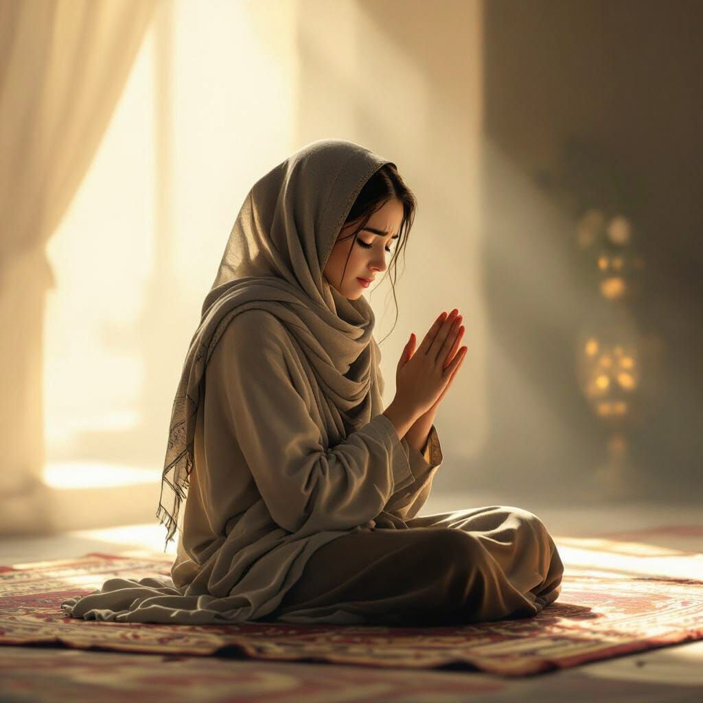 Woman Praying in Private Chamber, Emotive Lighting