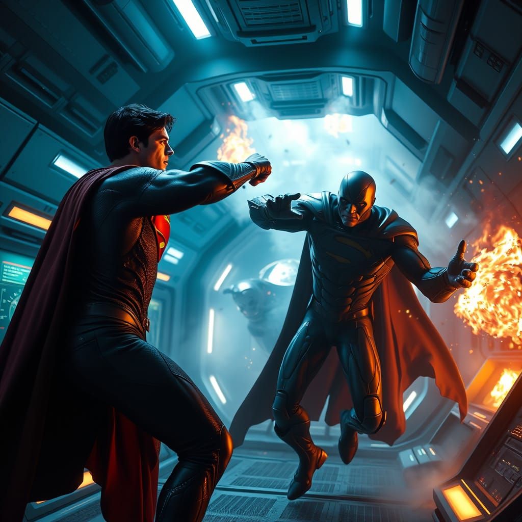 Superman Battles Clayface in Futuristic Space Station