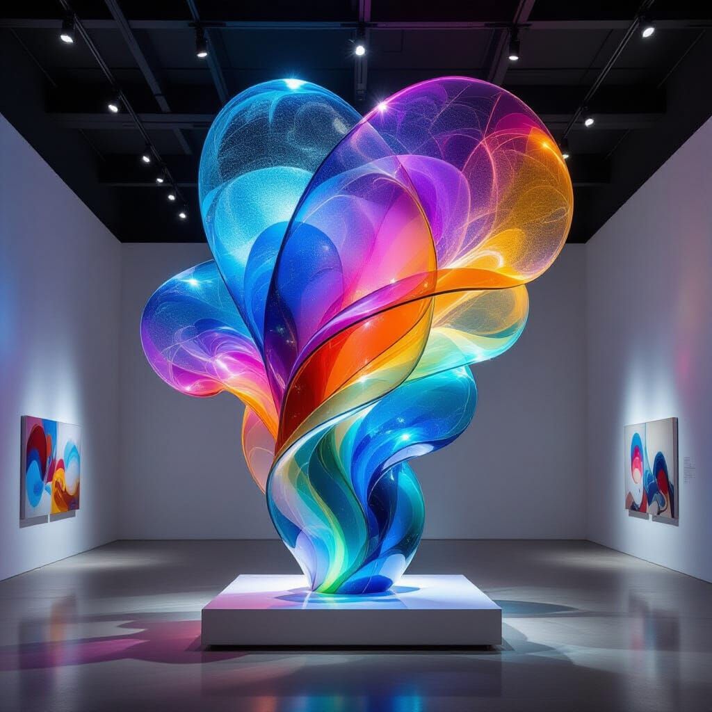 Glossy Glass Nebula Sculpture in Cosmic Gallery