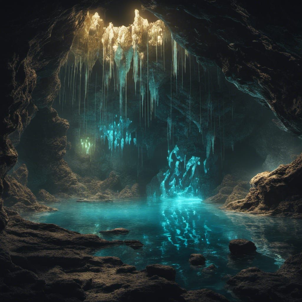 Bioluminescent Crystal Cave: A Dark Fantasy Concept