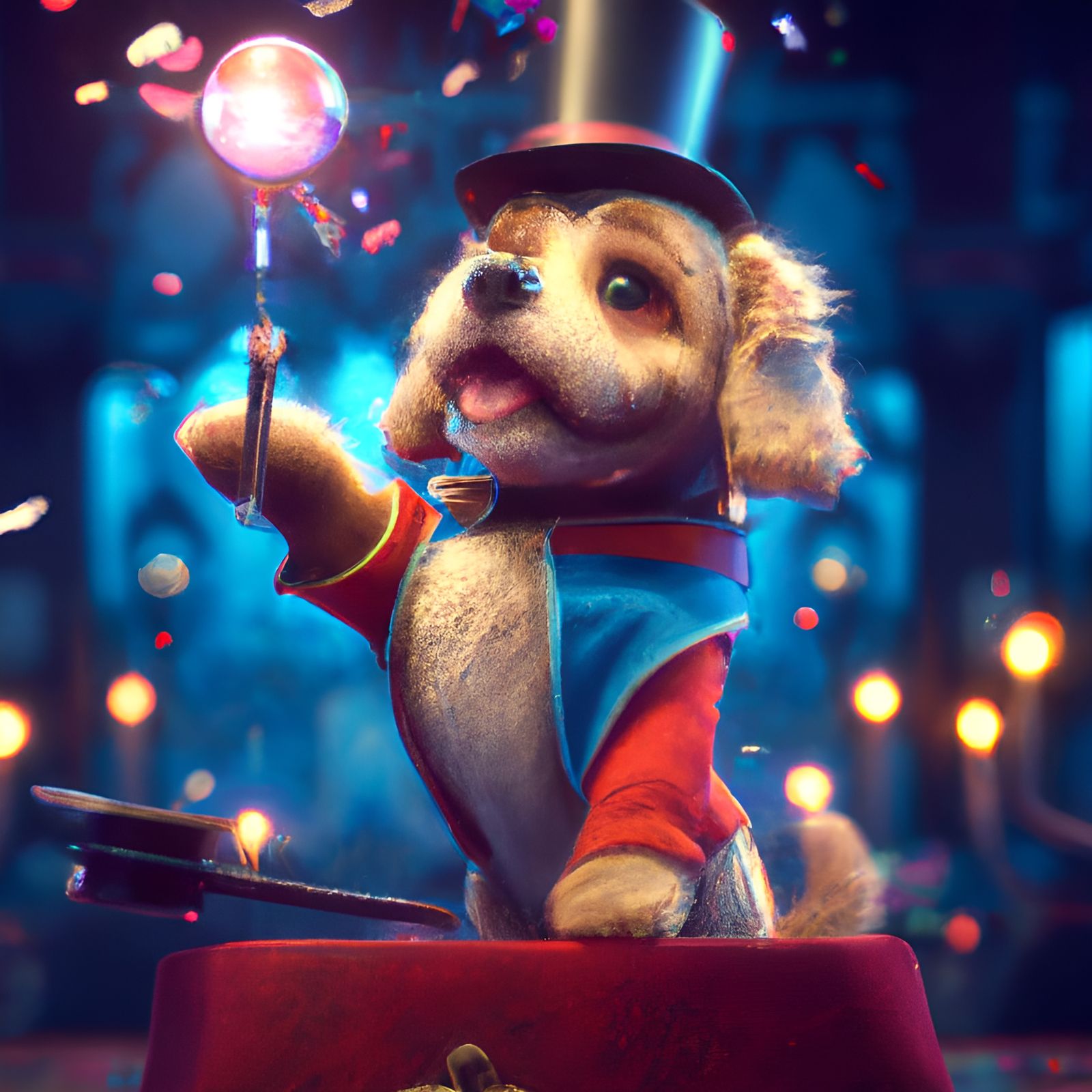 Adorable Dog Magician on Stage in 3D Render