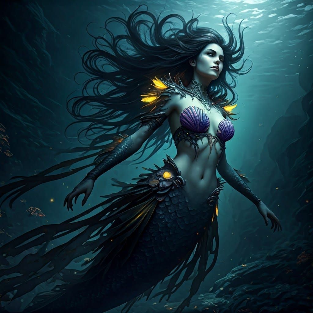 Gothic Mermaid in Dark Fantasy Art Style