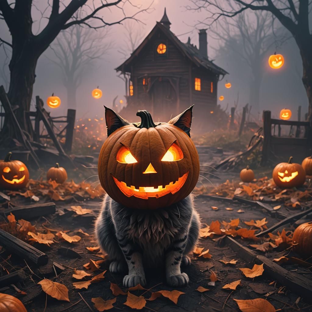 Ghostly Cat in Jack-o'-Lantern Patch Concept Art
