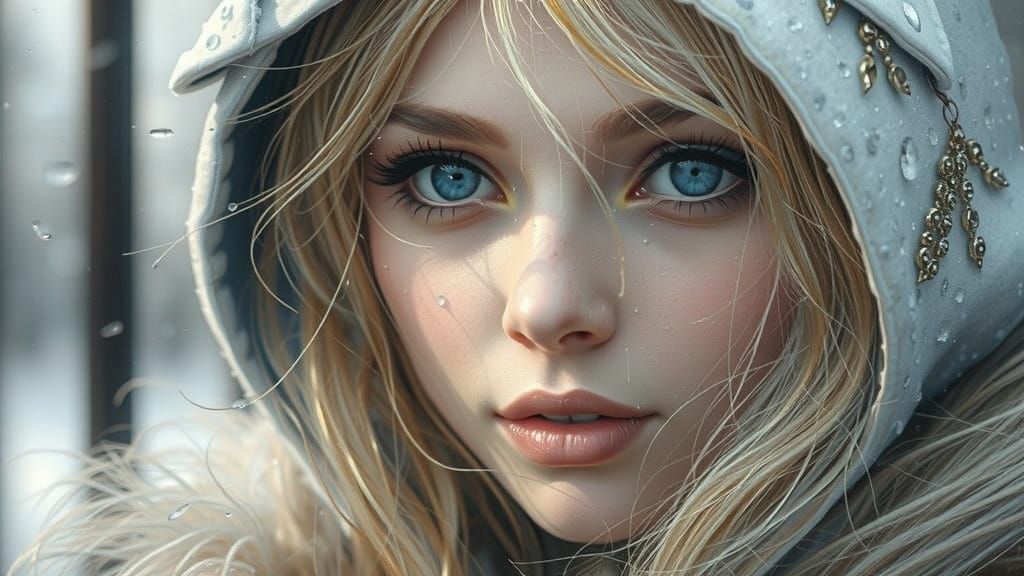 Mysterious Winter Goddess Peering Through Frosted Window