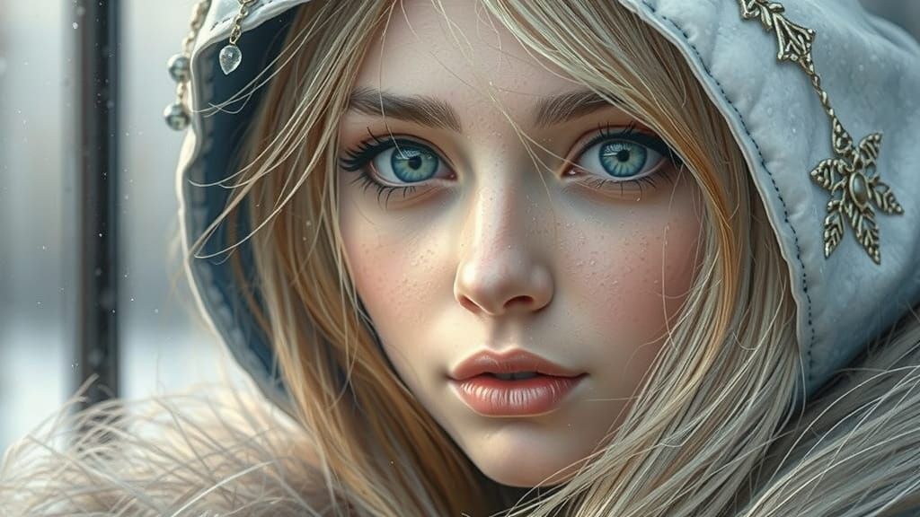 Mysterious Winter Goddess Peering Through Frosted Window