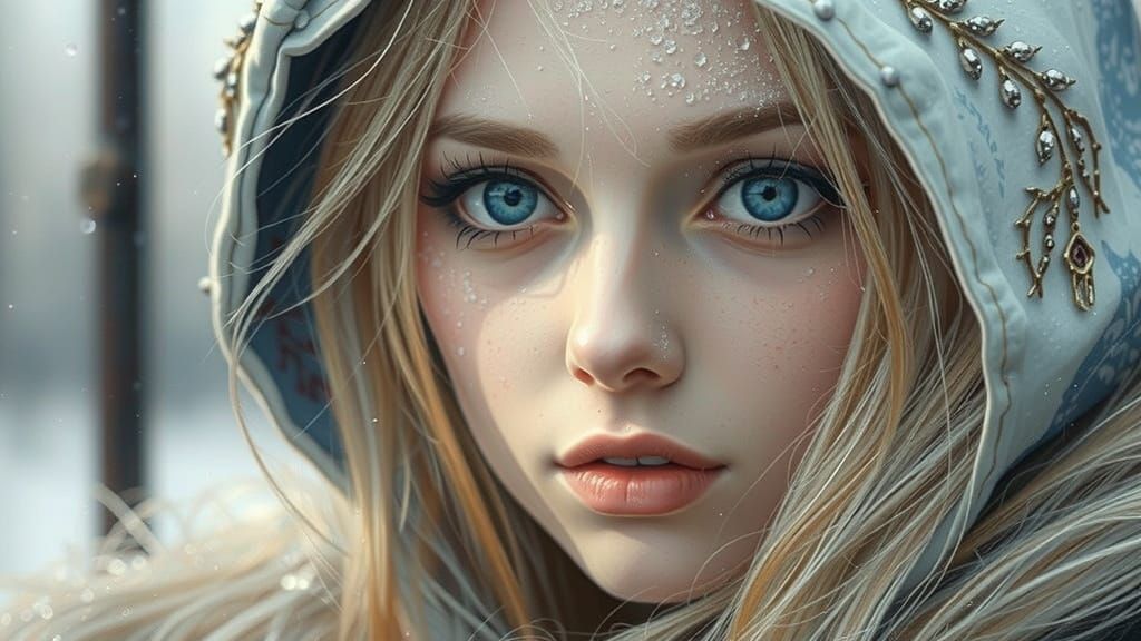 Mysterious Winter Goddess Peering Through Frosted Glass