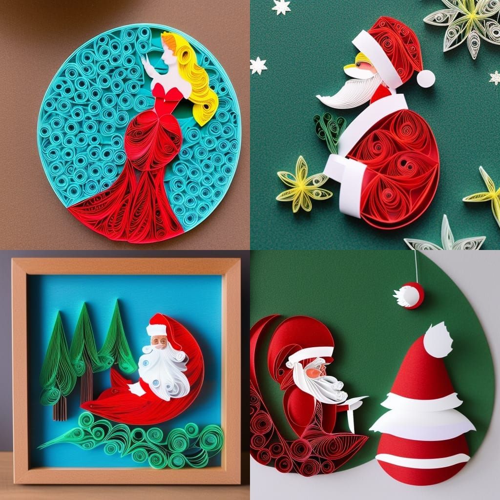 Little mermaid talking to Santa. paper quilling, paper cut art,paper illustration, one color, very detailed, 8k --upbeta...