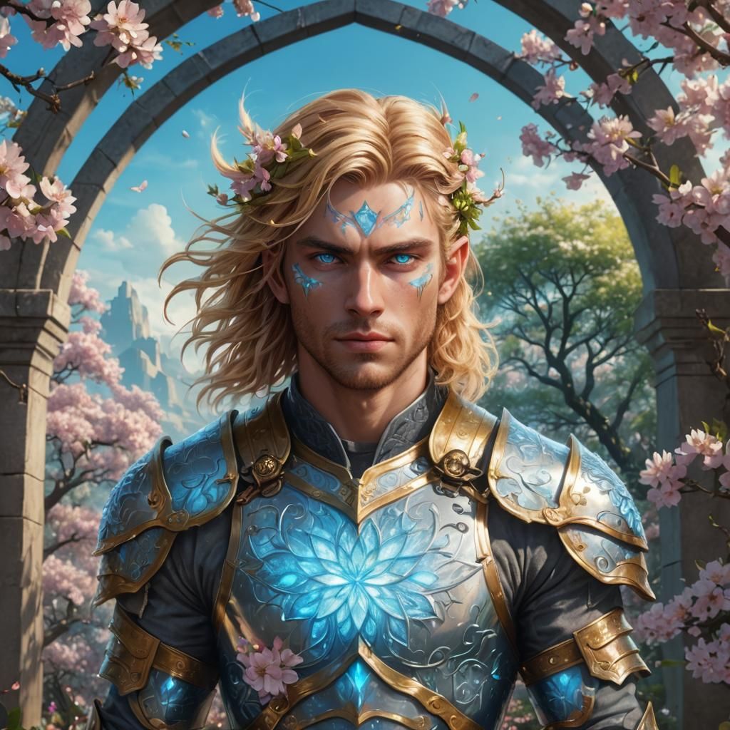 A detailed, beautiful, young fae male warrior. With golden h...
