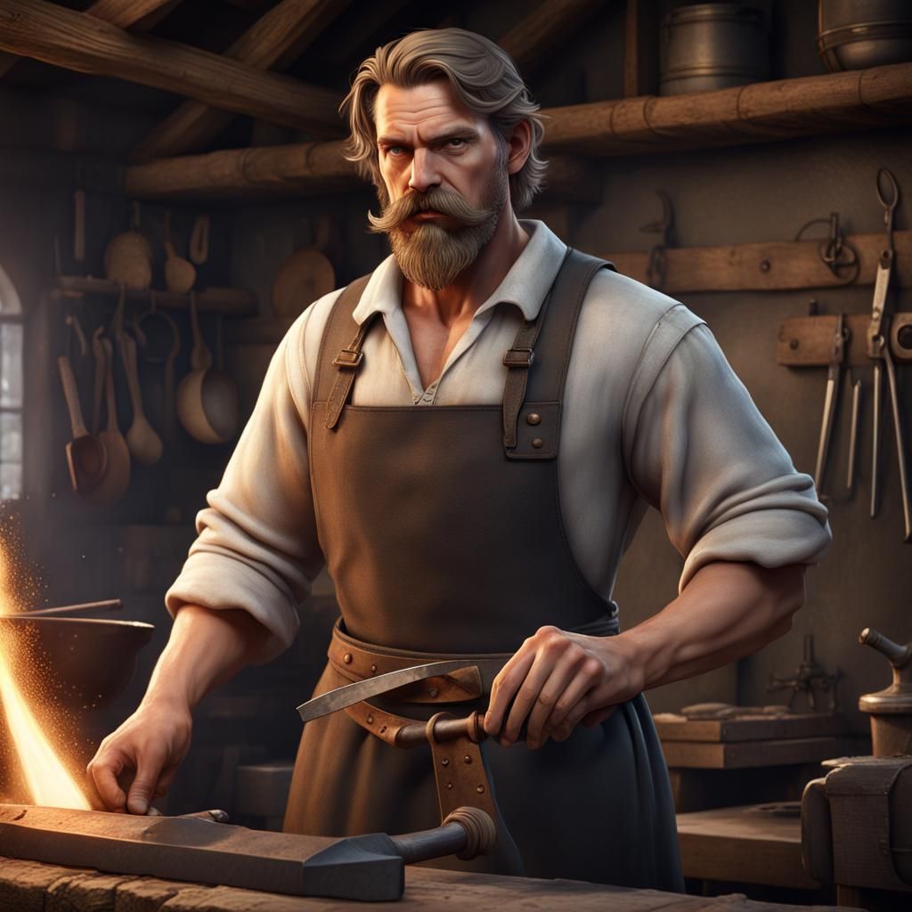 Roman Blacksmith at Anvil: Detailed Matte Painting