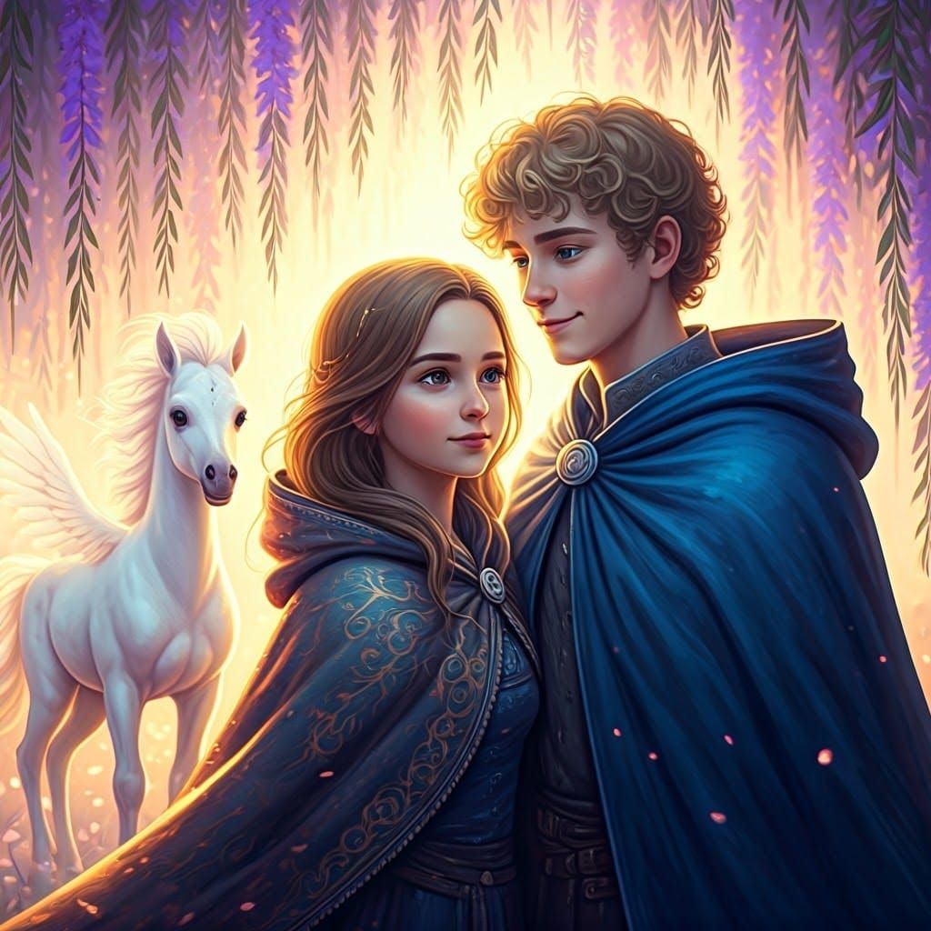 Enchanting Teenagers with Baby Pegasi in Magical Forest