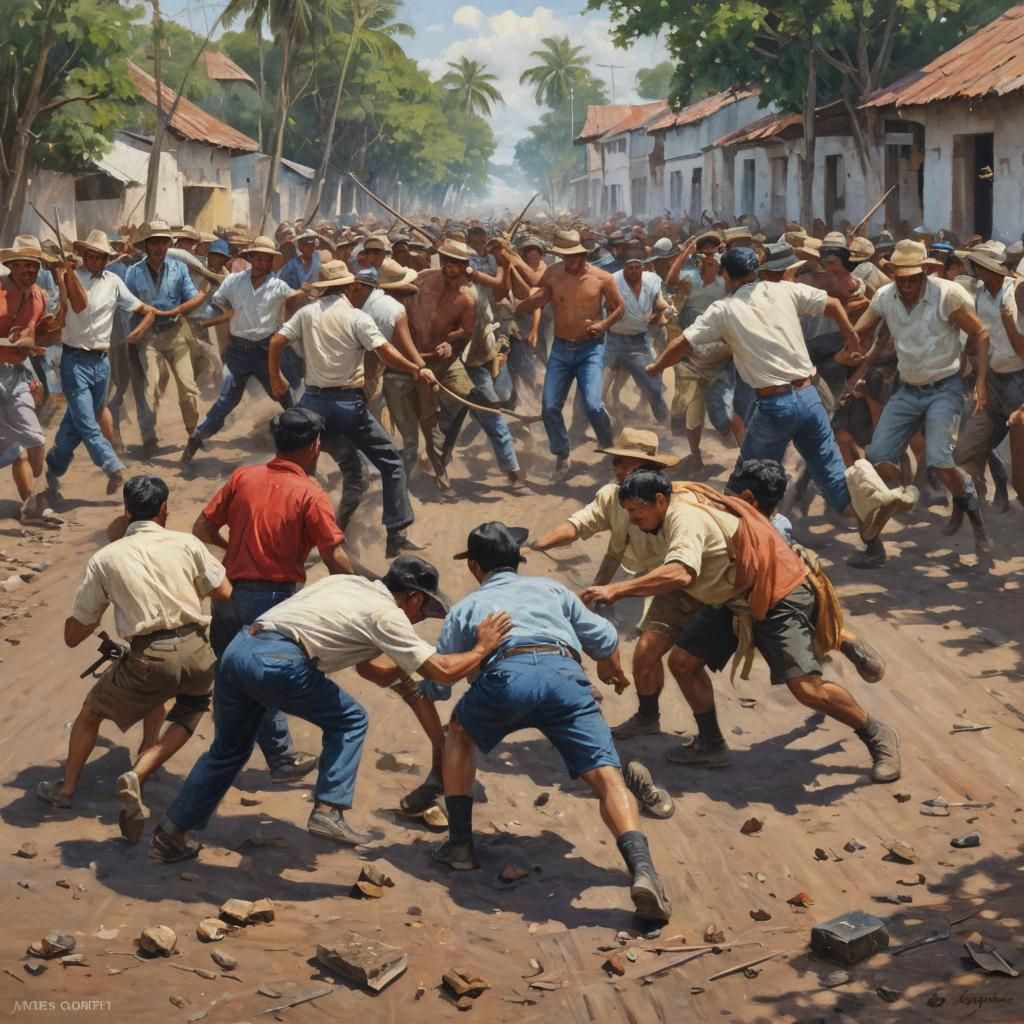 Cockfight in Nicaragua as Oil Painting