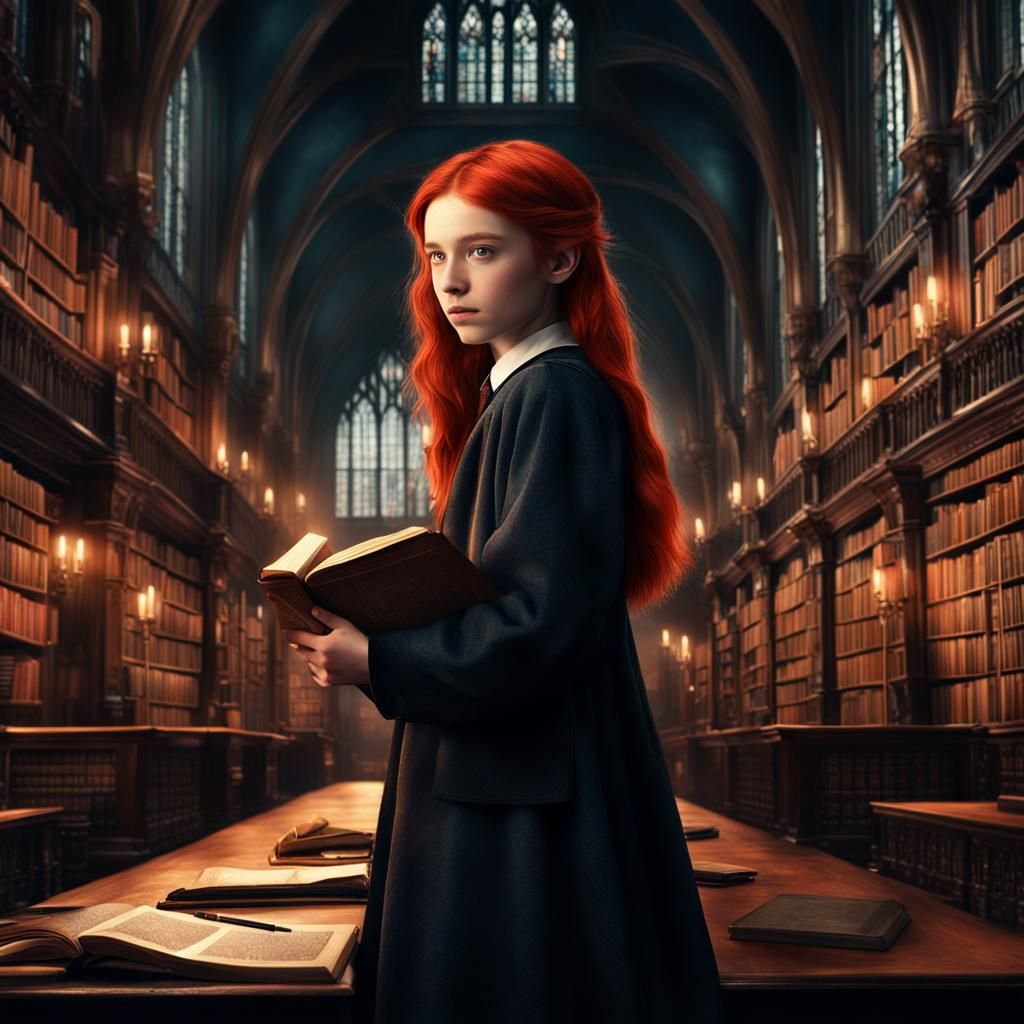 Red-Haired Girl in Hogwarts Library