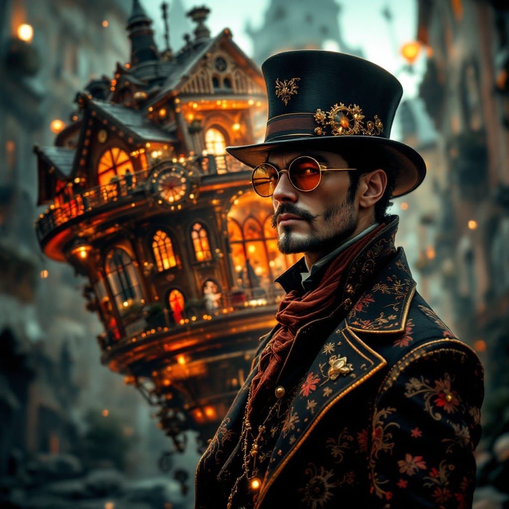 Steampunk Gentleman Visits Rotating House in Hyperrealistic ...