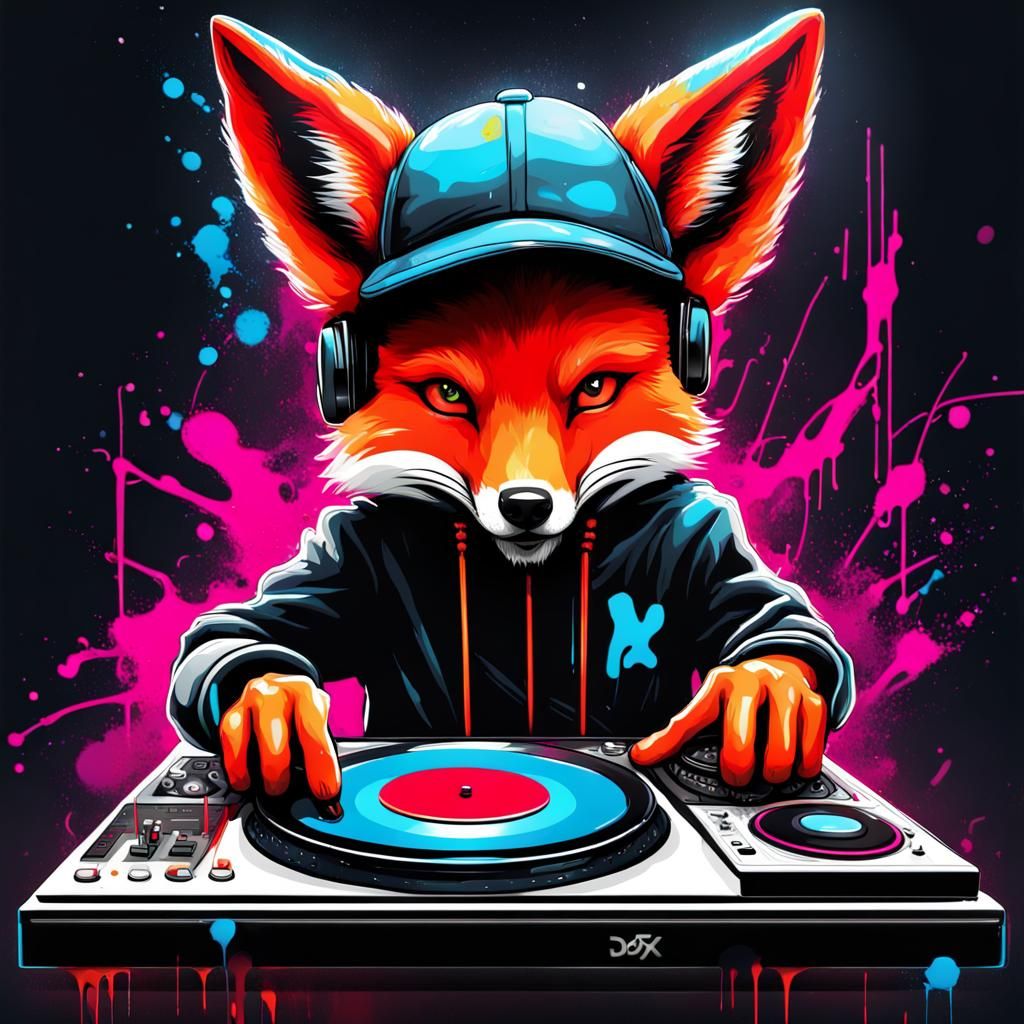 Fox DJ at Rave Party in Graffiti Style