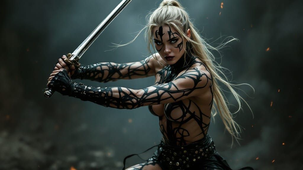 Epic Fantasy Warrior in Avant-Garde Battle Attire