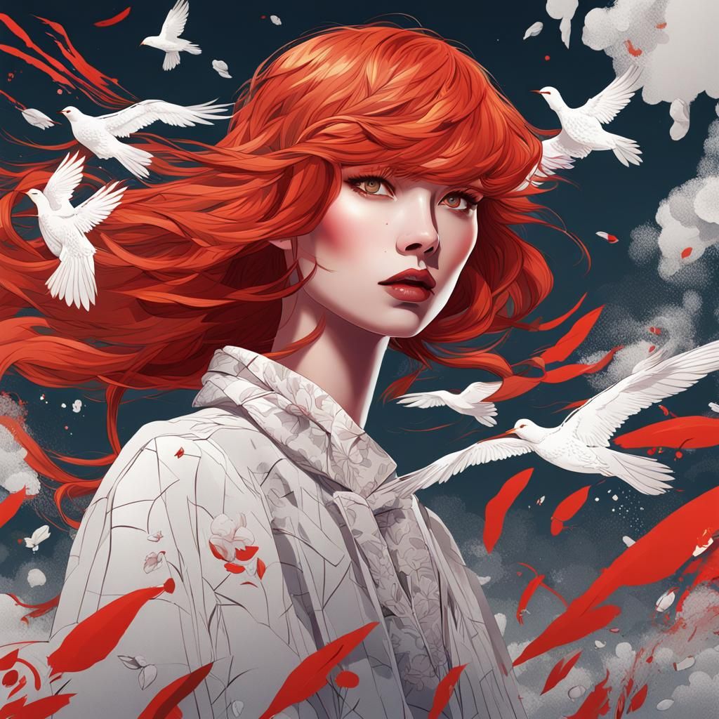 Ethereal Vogue Model in Manga-Inspired Vector Art