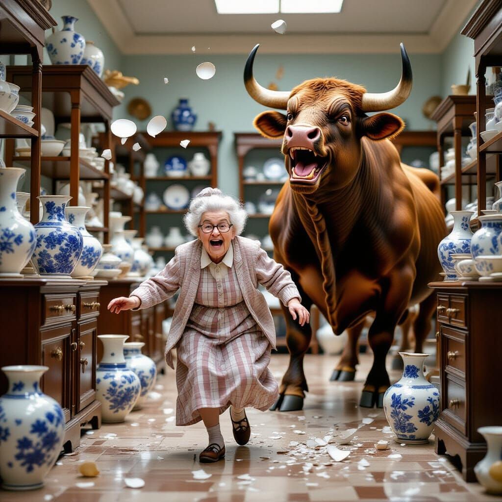 Old Lady in China Shop Chaos