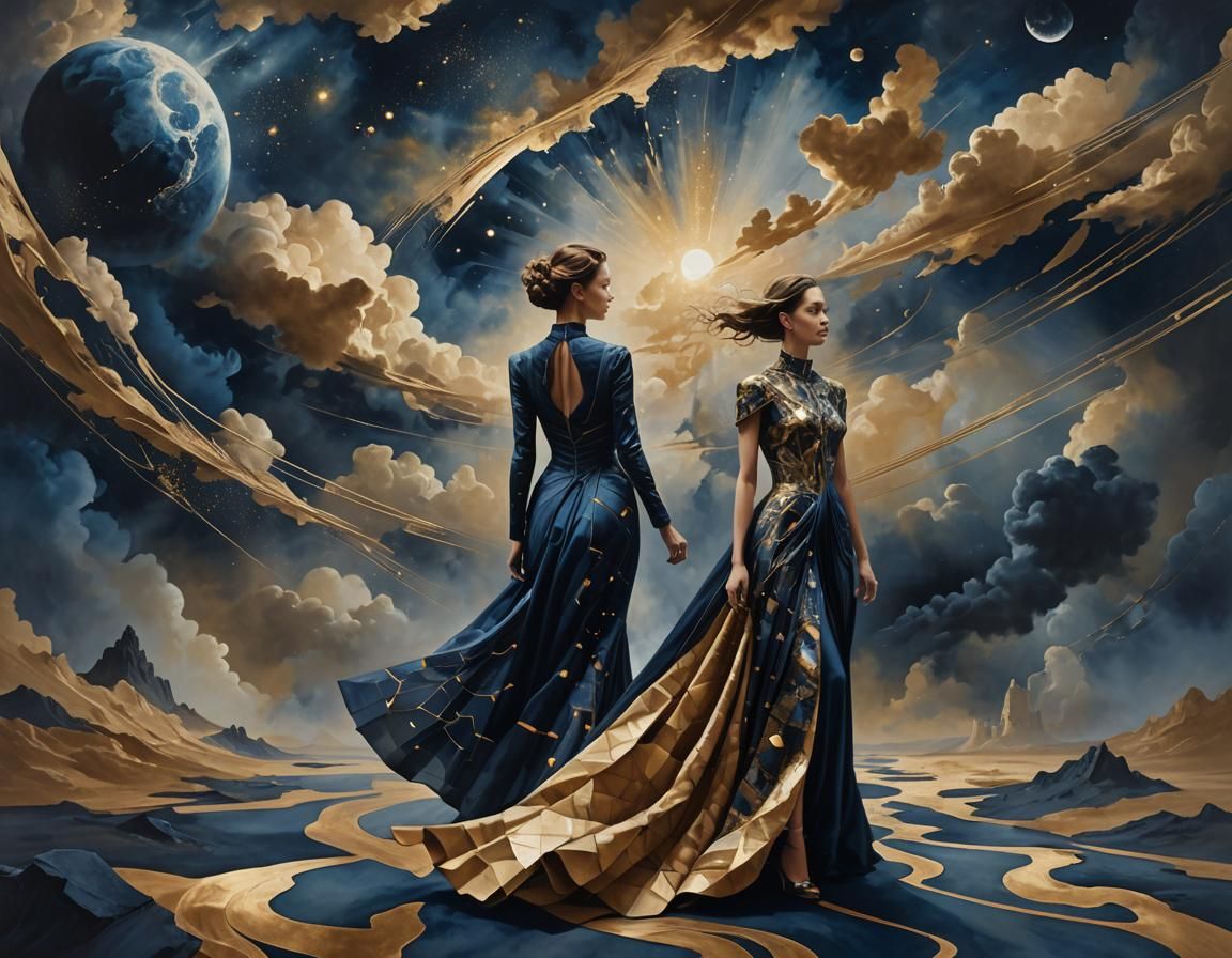 Surreal Cosmic Journey in Mixed Media Style