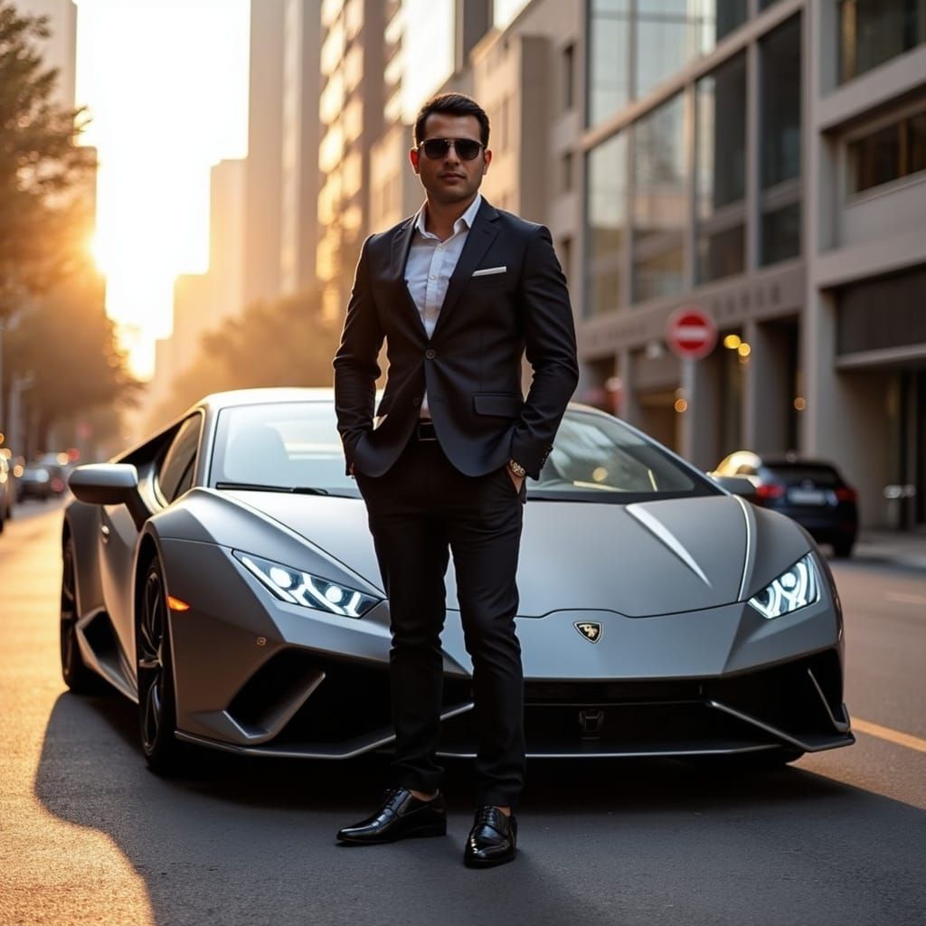 Luxury Lifestyle Icon Relaxes Beside High-End Sports Car in....
