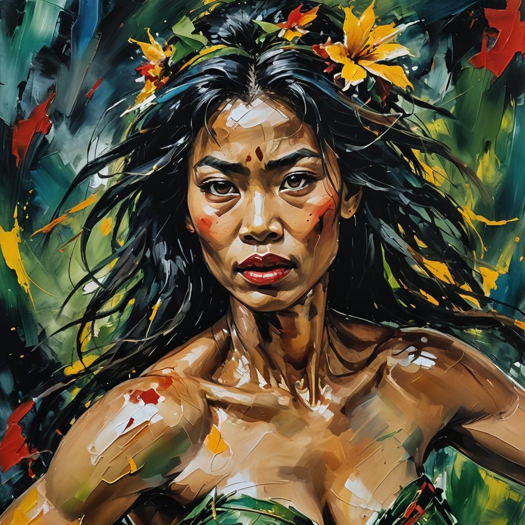Indonesian Woman in Expressionist Style Close-Up