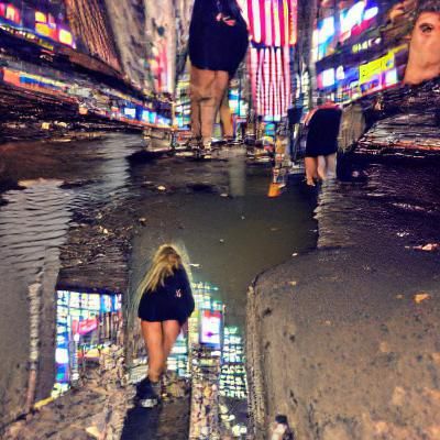 City Lights Reflected at Night