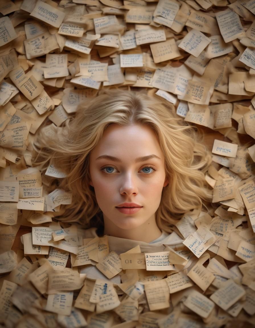 Blonde Woman Surrounded by Love Letters: Photorealistic Port...