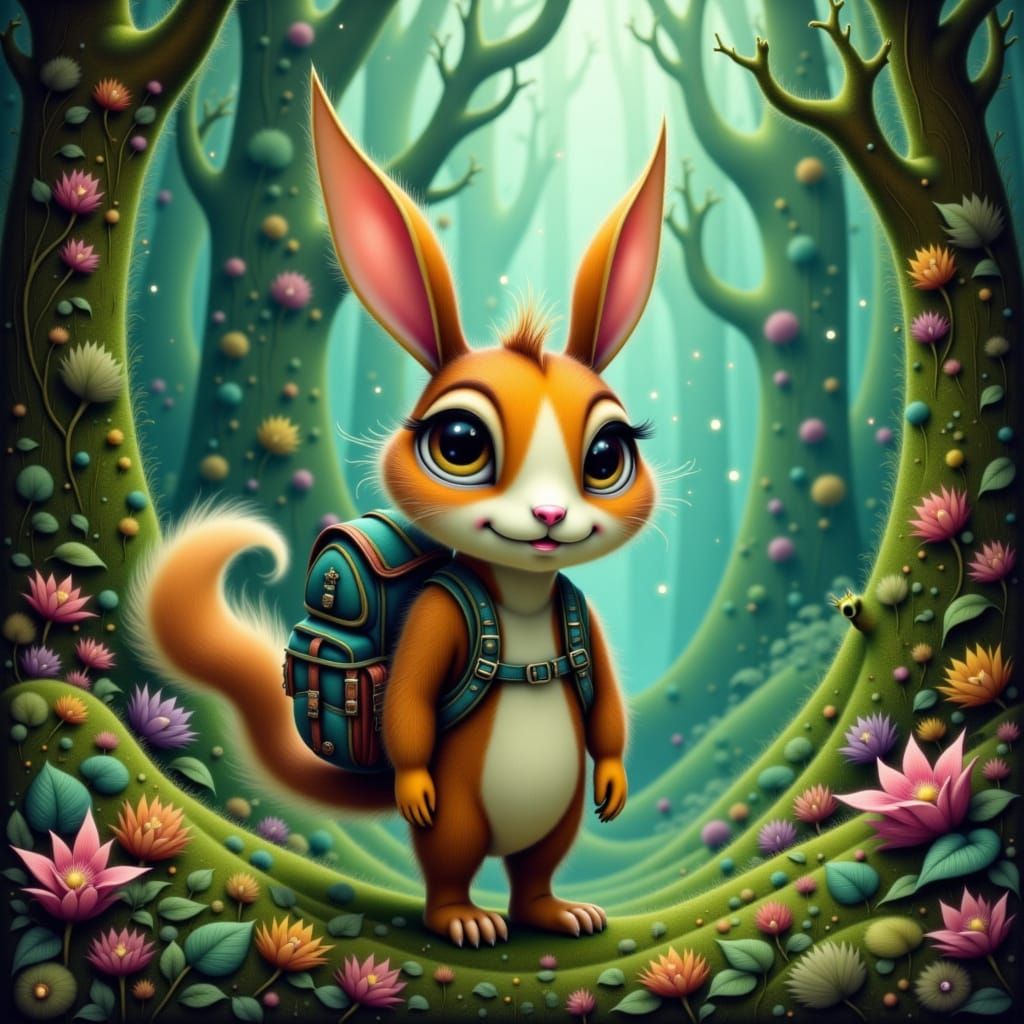 Whimsical Forest Creature with Backpack