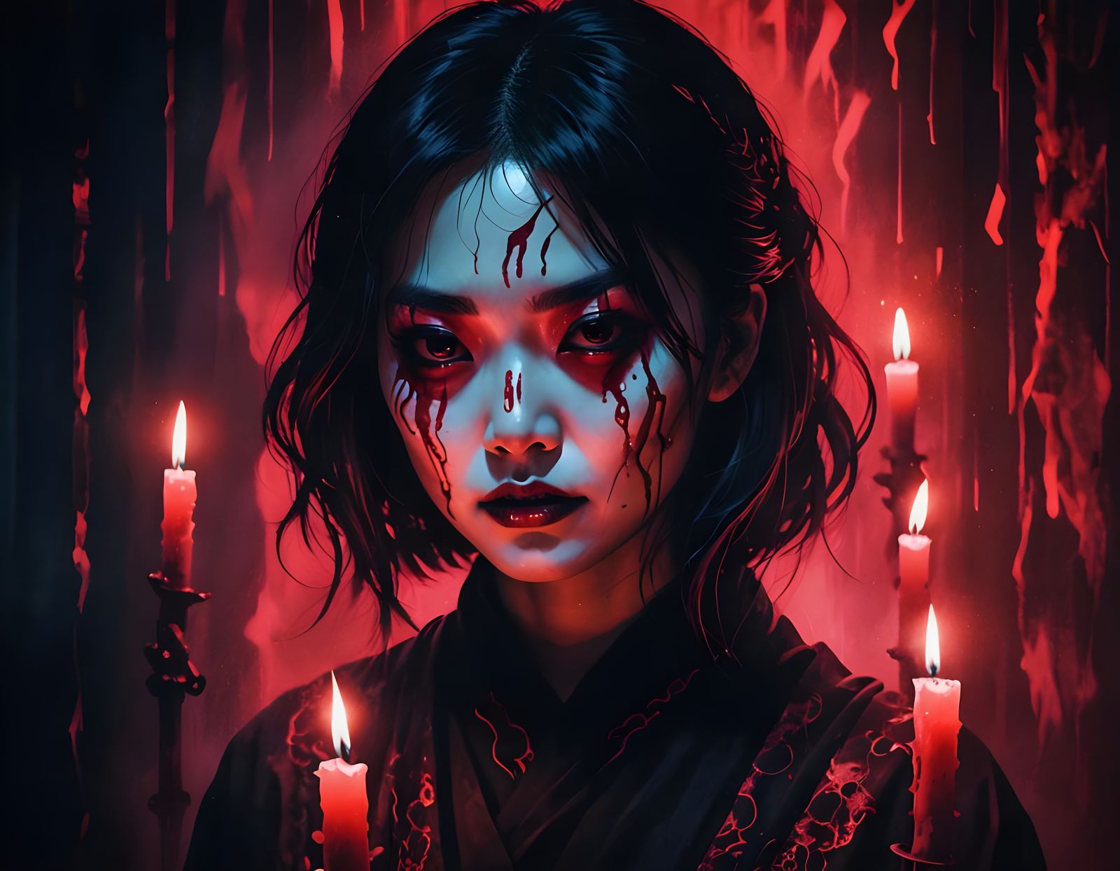 Asian Woman in Horror Makeup