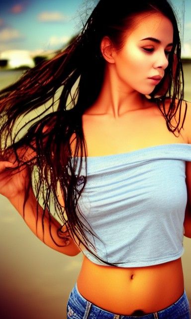 Sensual Young Woman with Wet Shirt and Blonde Hair